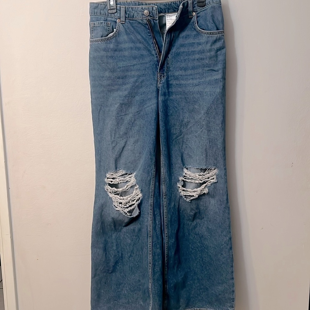 Divided blue jeans distress oversize wide leg grunge y2k retro